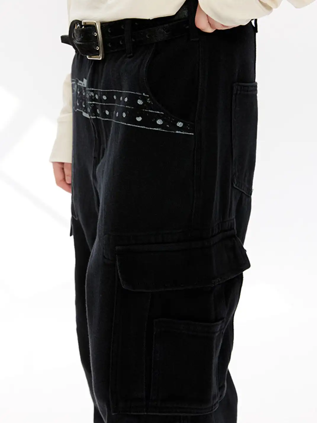 KREATE | Washed Screen Print Distressed Cargo Pants