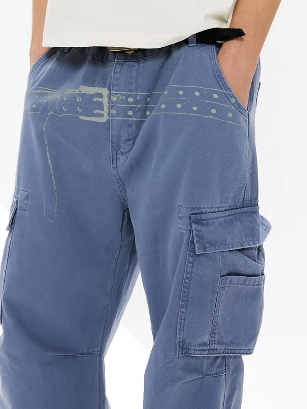 KREATE | Washed Screen Print Distressed Cargo Pants