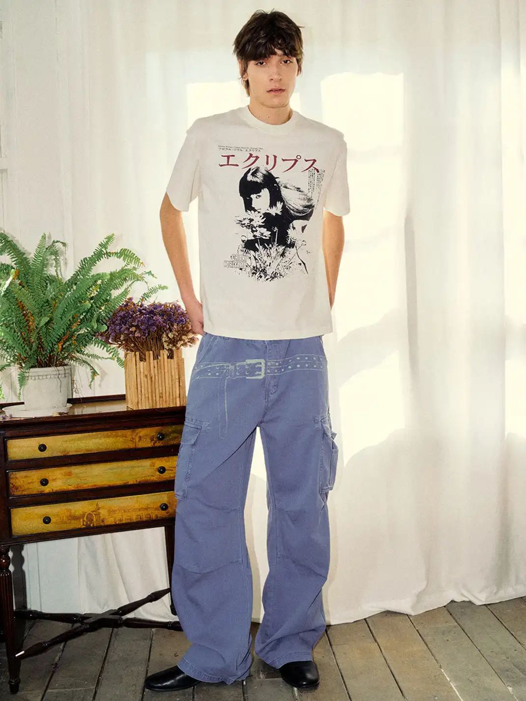 KREATE | Washed Screen Print Distressed Cargo Pants