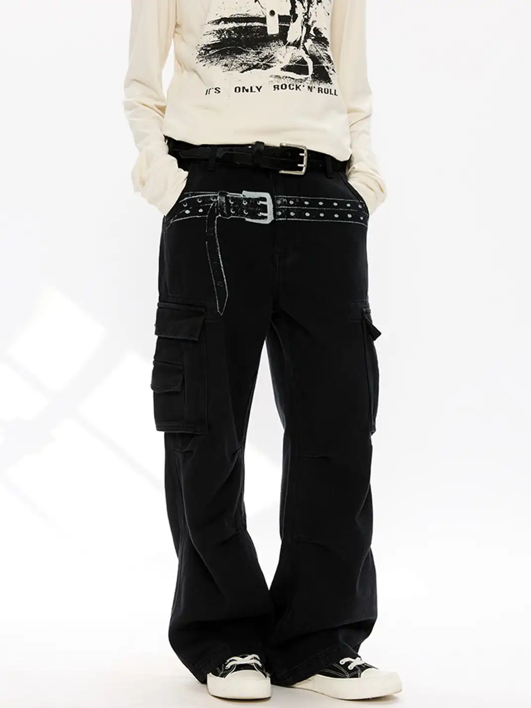 KREATE | Washed Screen Print Distressed Cargo Pants