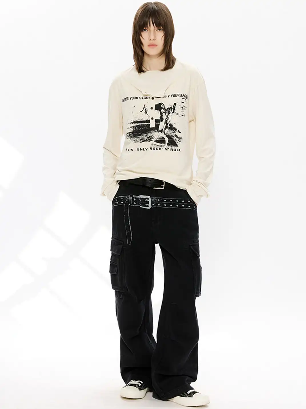 KREATE | Washed Screen Print Distressed Cargo Pants