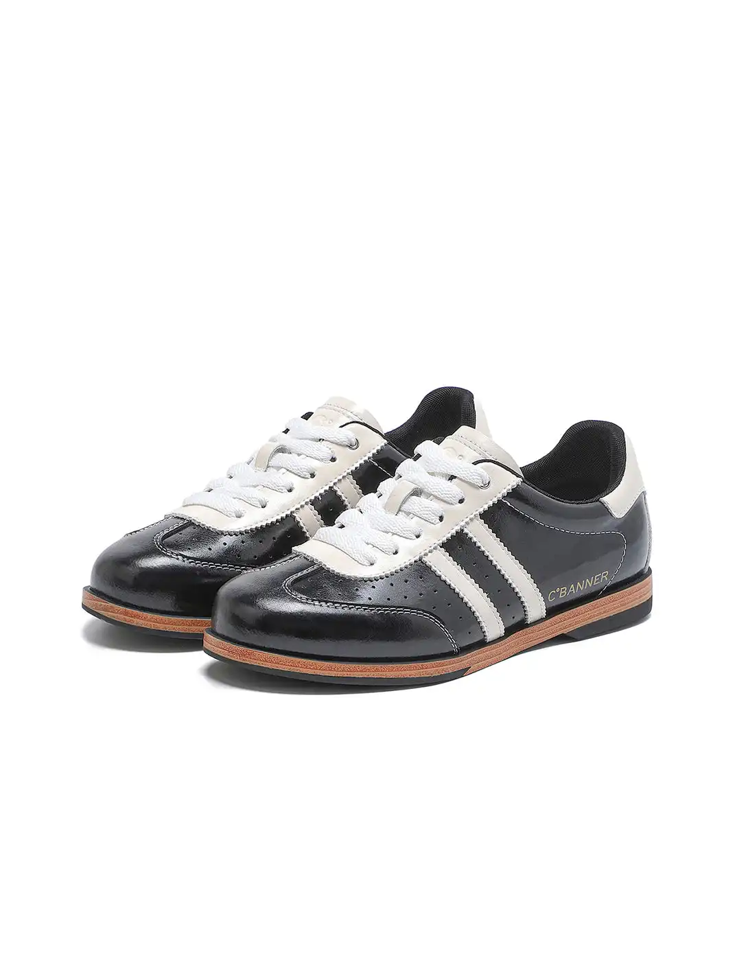 C.BANNER | Black Patent Leather Striped Retro Sneakers