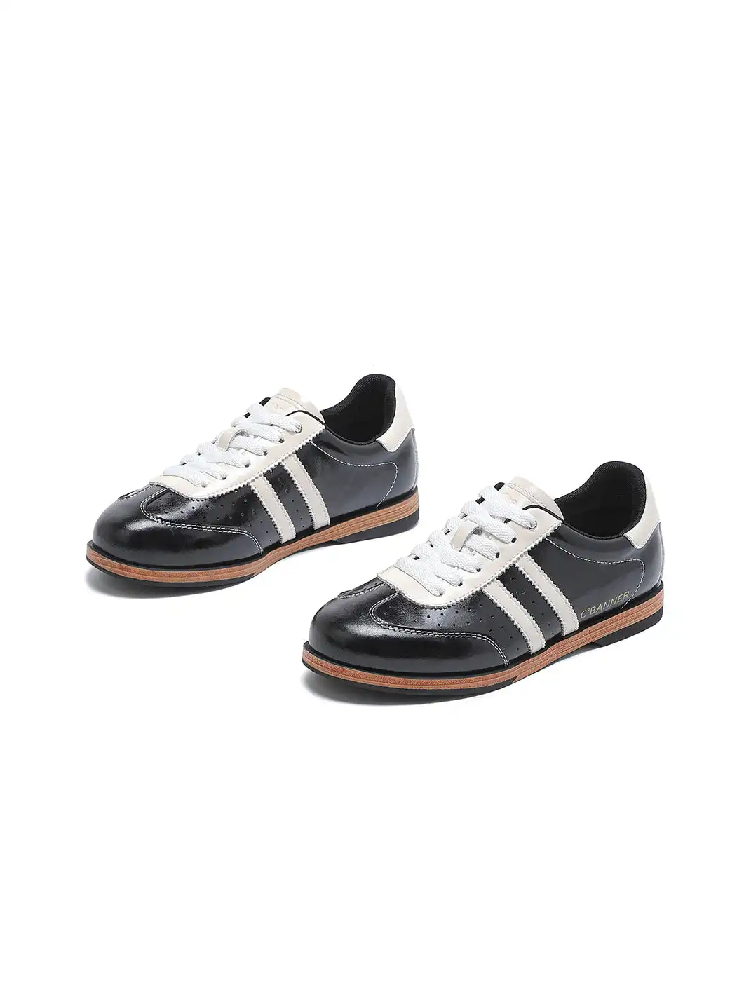 C.BANNER | Black Patent Leather Striped Retro Sneakers