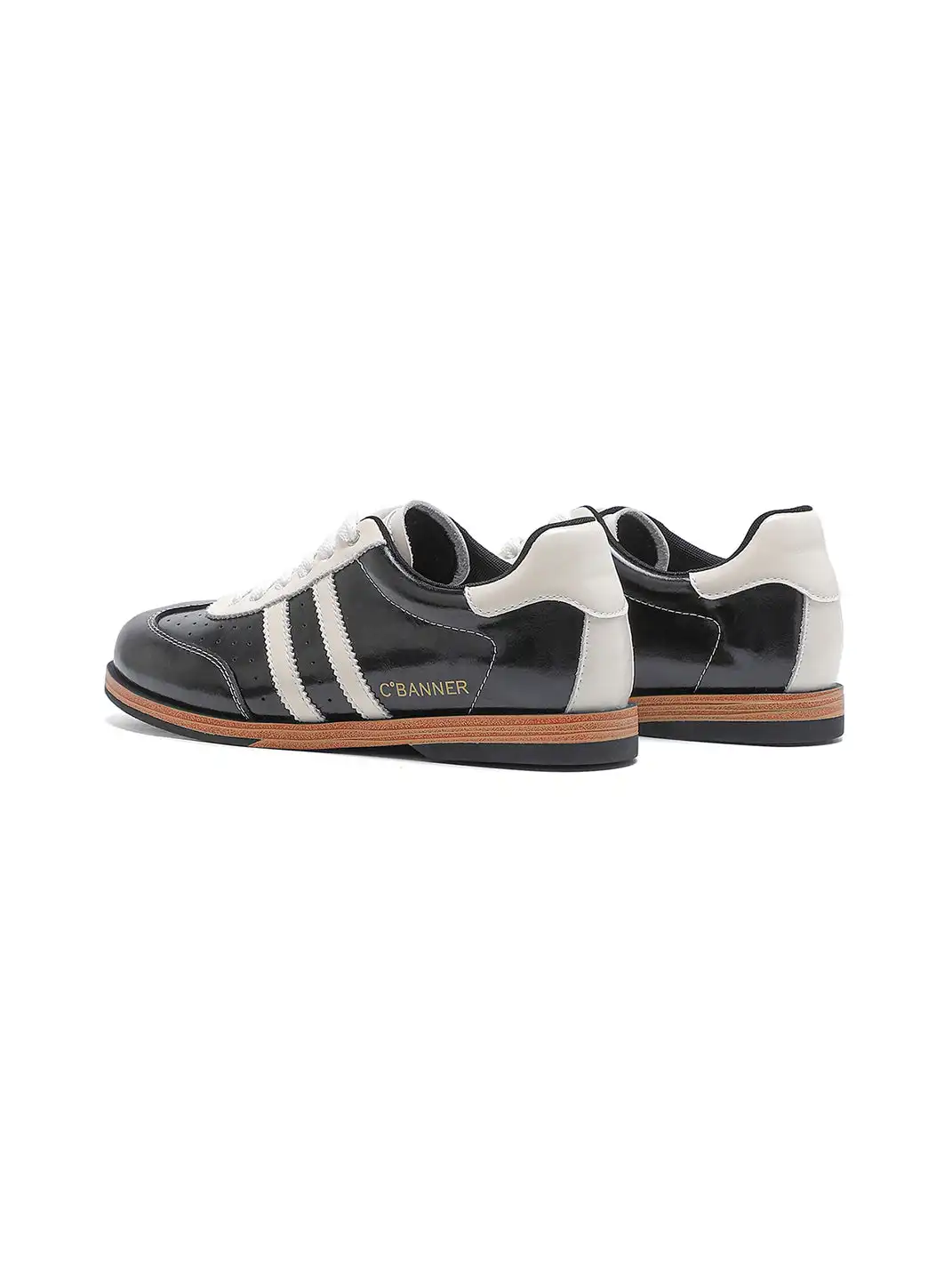 C.BANNER | Black Patent Leather Striped Retro Sneakers