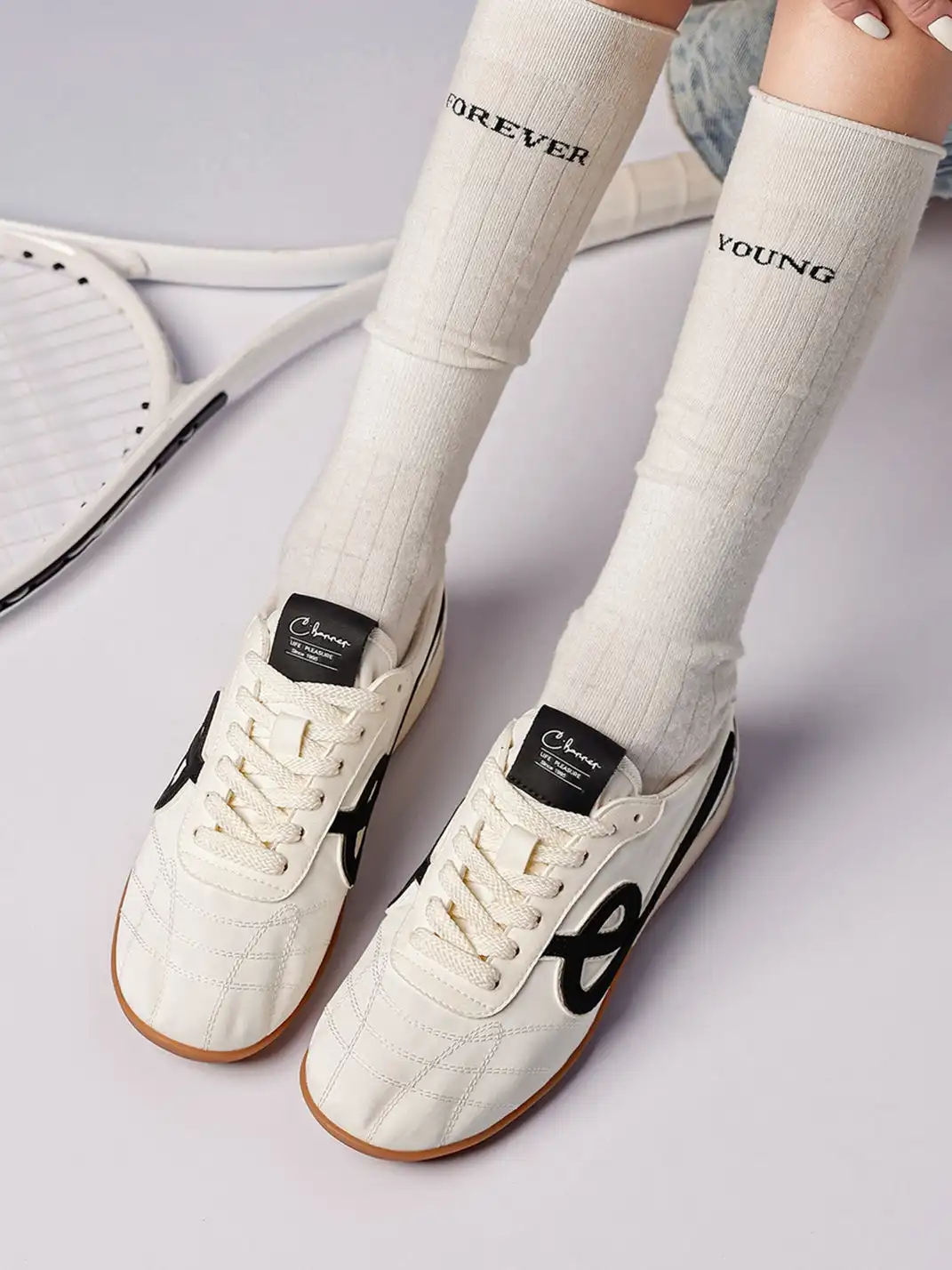C.BANNER | Quilted Upper Sneakers With Black Logo-White