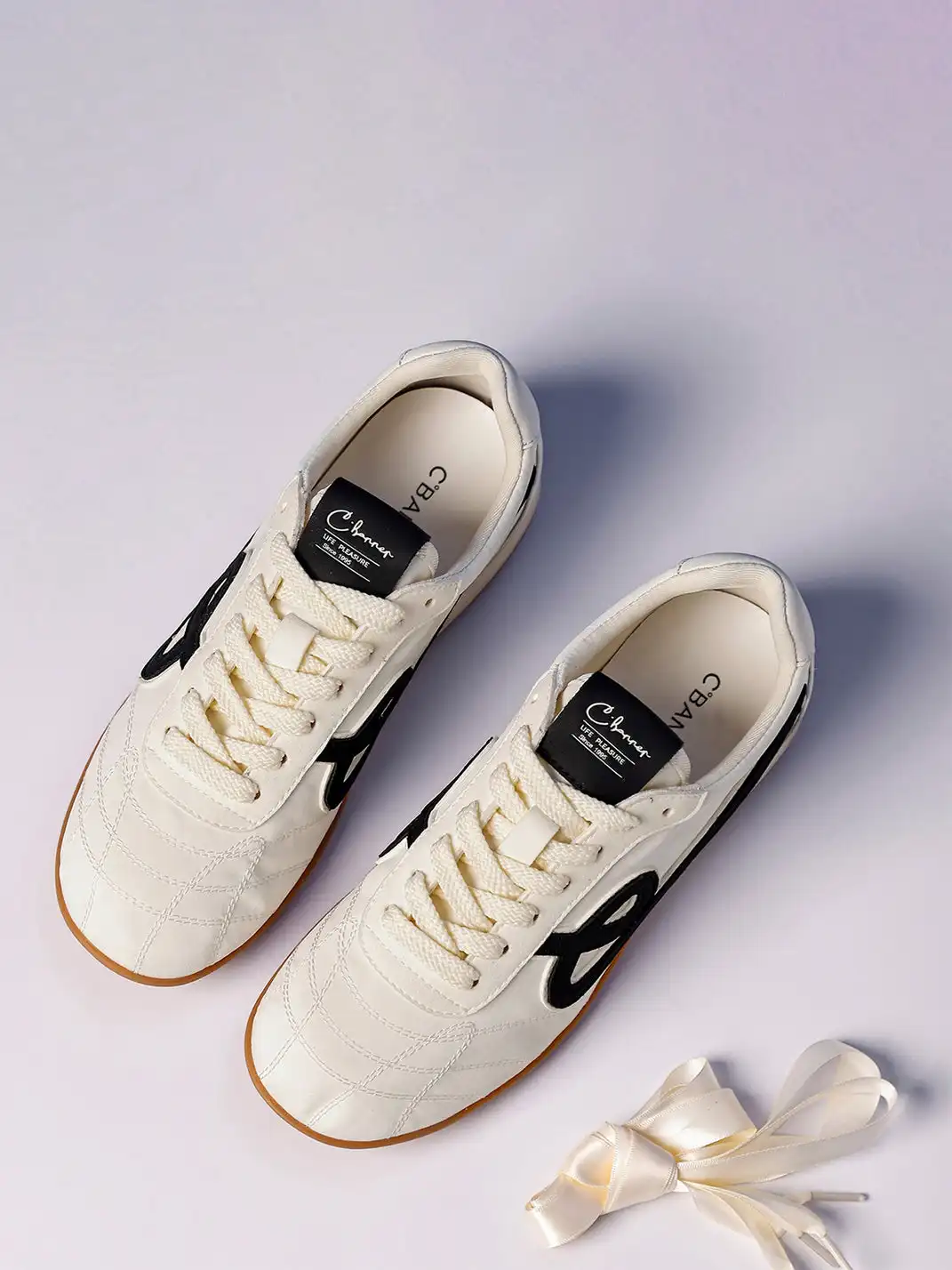 C.BANNER | Quilted Upper Sneakers With Black Logo-White