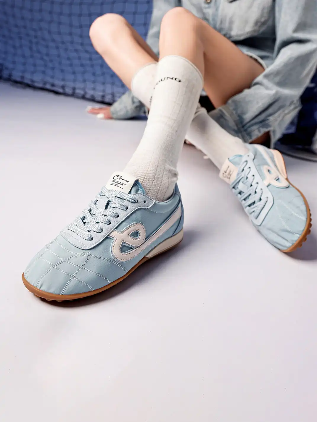 C.BANNER | Quilted Upper Sneakers With Black Logo-Blue