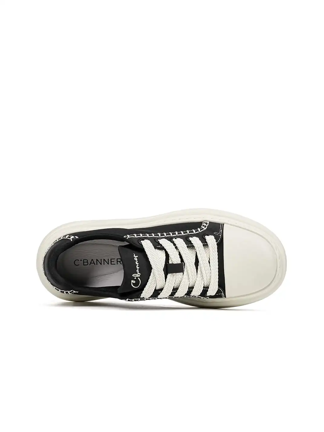 C.banner | Black Canvas Contrast Stitch Platform Sneakers