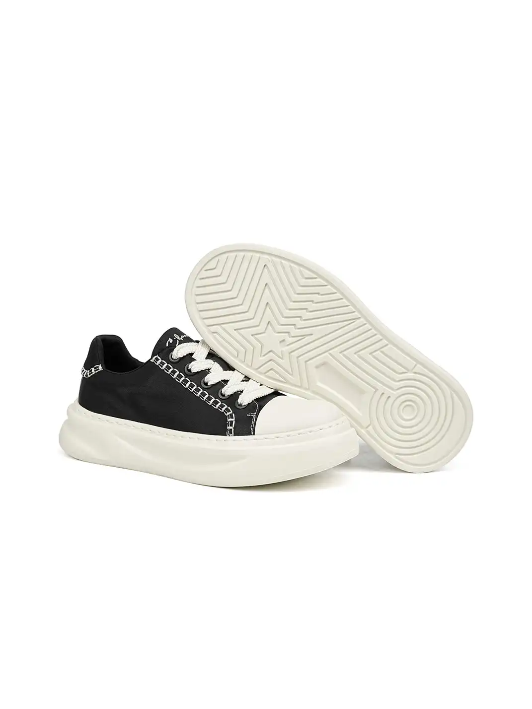 C.banner | Black Canvas Contrast Stitch Platform Sneakers