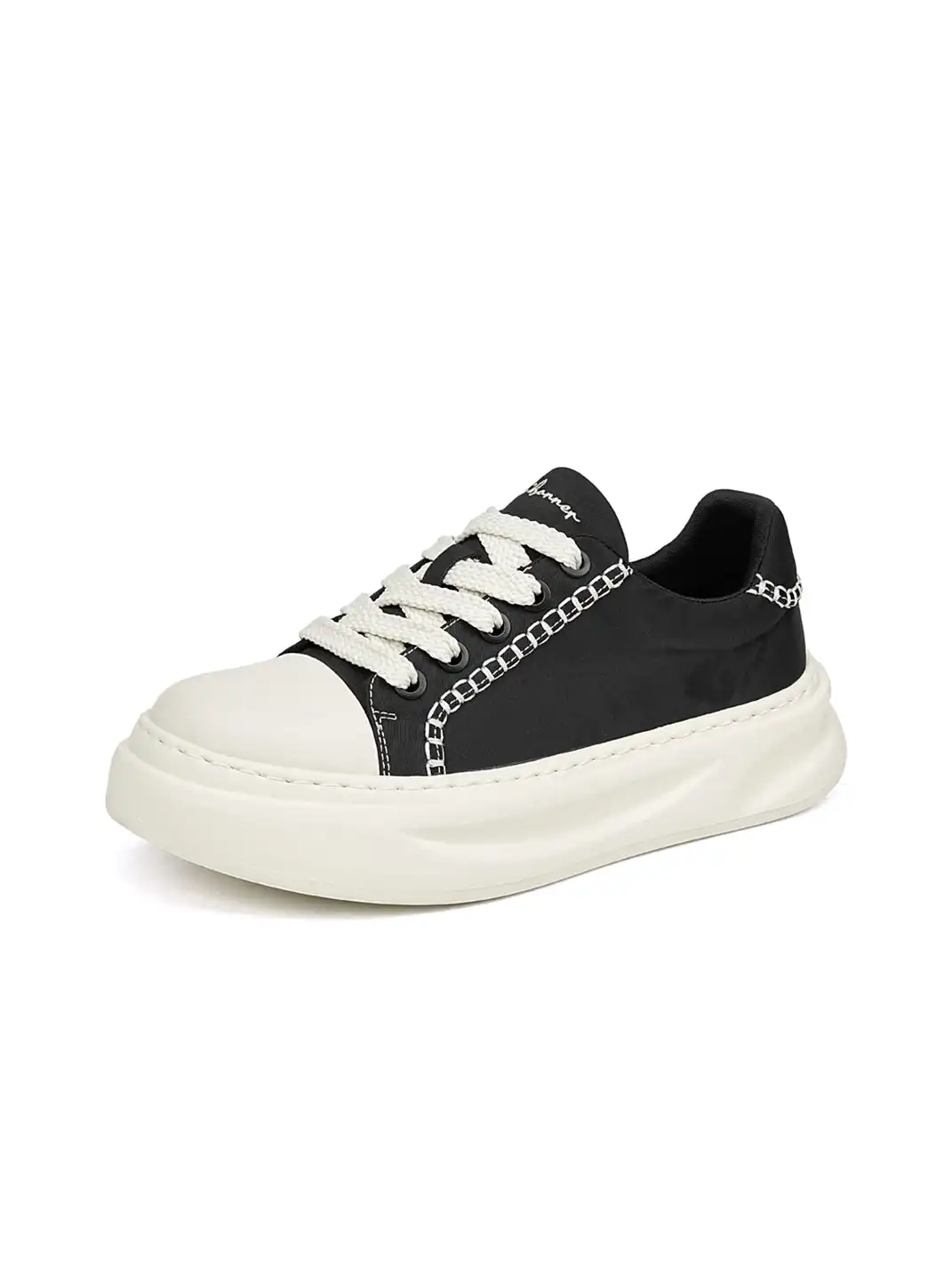 C.banner | Black Canvas Contrast Stitch Platform Sneakers
