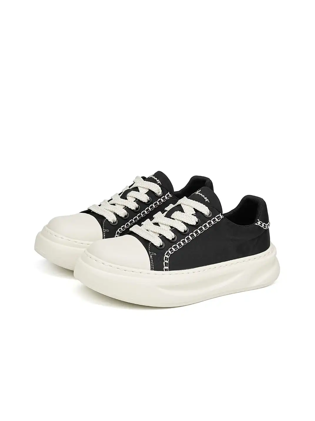 C.banner | Black Canvas Contrast Stitch Platform Sneakers