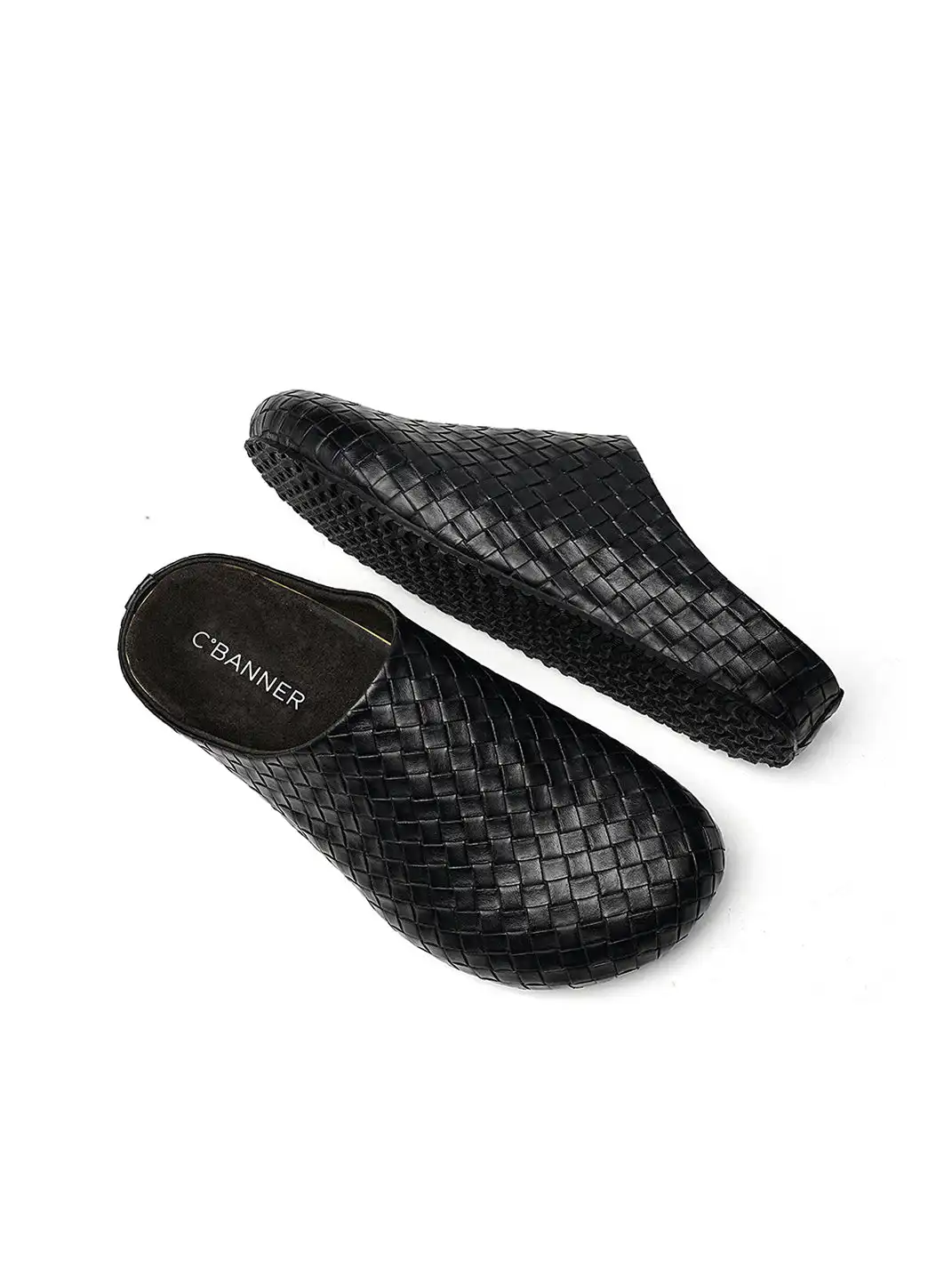C.banner | Black Woven Closed-Toe Mule Slippers
