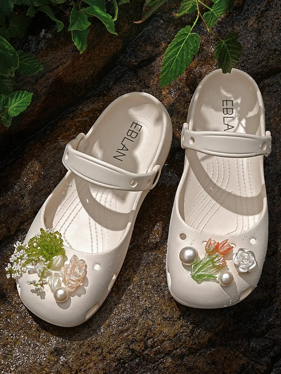 EBLAN | Mary Jane Style Breathable Slide Sandals-Beige