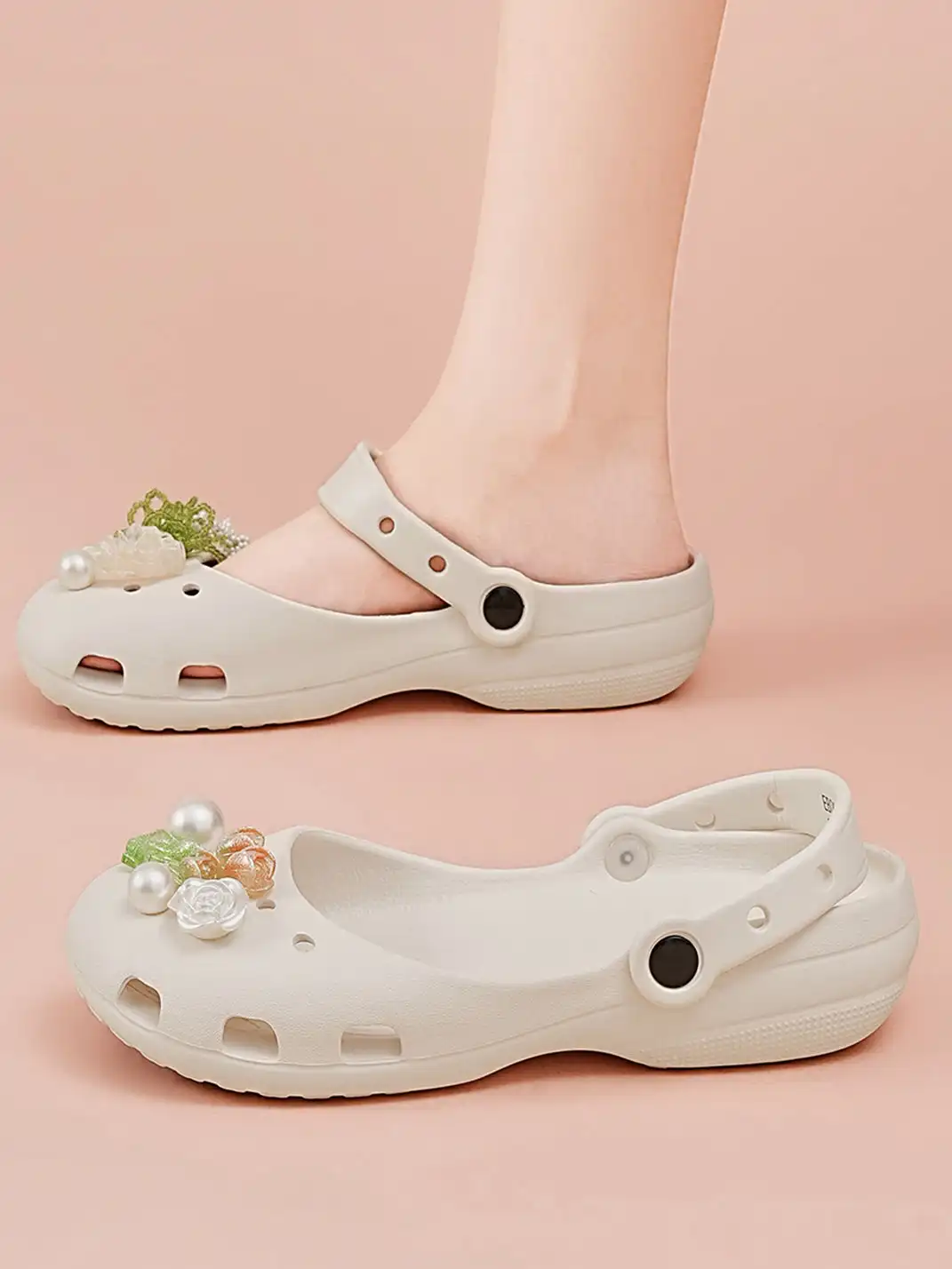 EBLAN | Mary Jane Style Breathable Slide Sandals-Beige