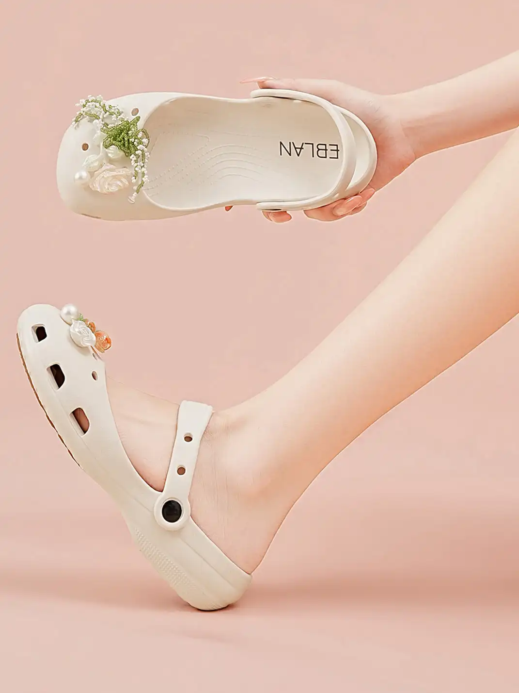 EBLAN | Mary Jane Style Breathable Slide Sandals-Beige