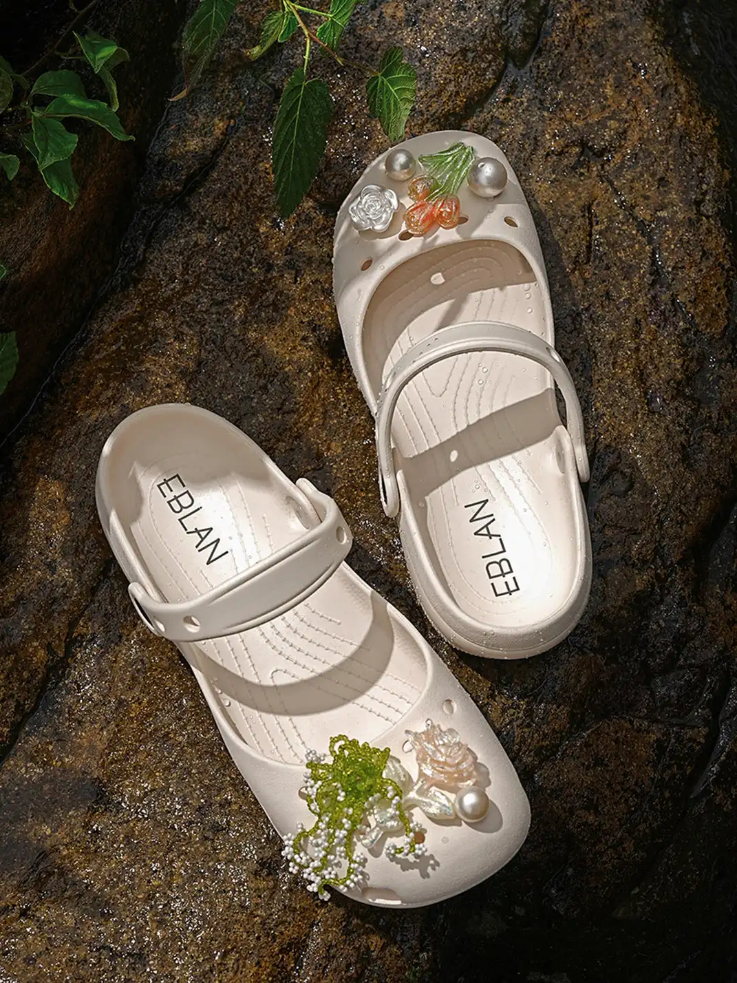EBLAN | Mary Jane Style Breathable Slide Sandals-Beige