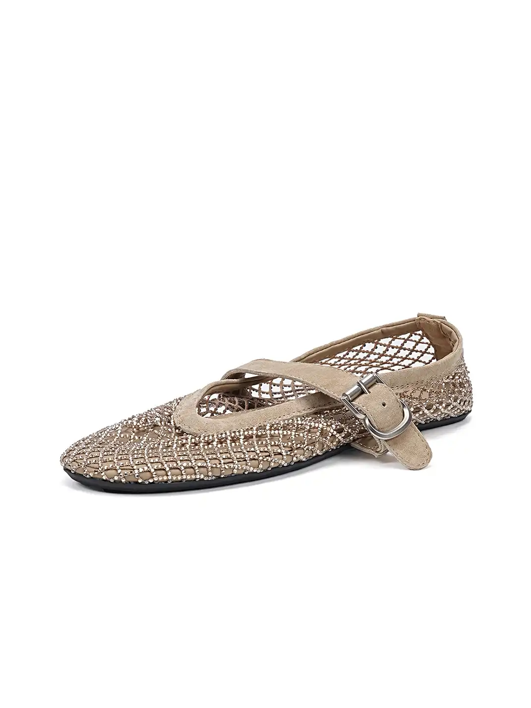 EBLAN | Woven Mesh Mary Jane Mules With Buckle Strap-Khaki