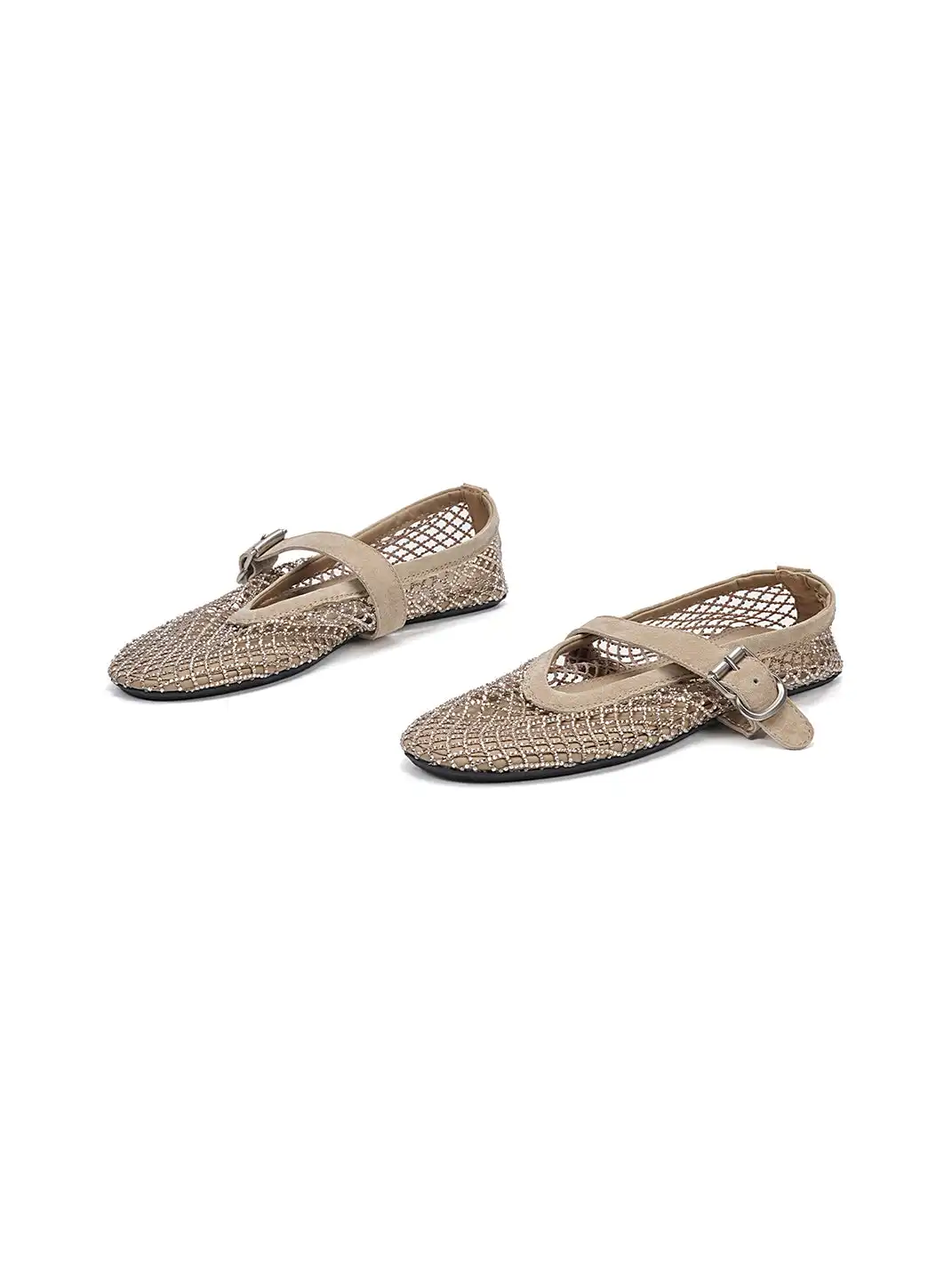 EBLAN | Woven Mesh Mary Jane Mules With Buckle Strap-Khaki