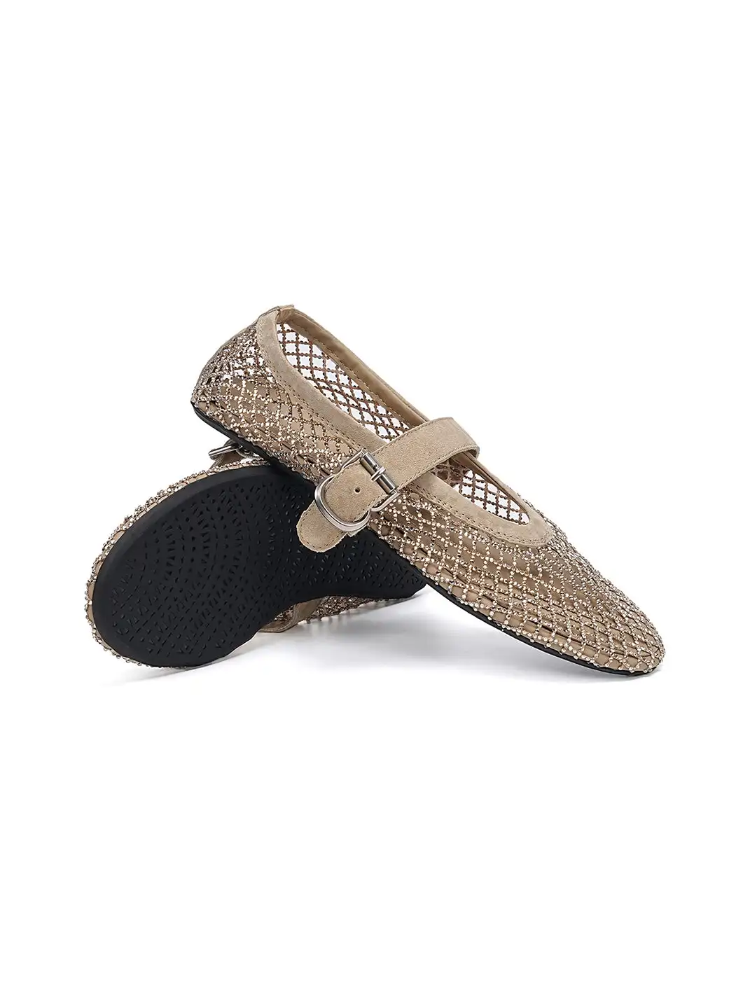 EBLAN | Woven Mesh Mary Jane Mules With Buckle Strap-Khaki