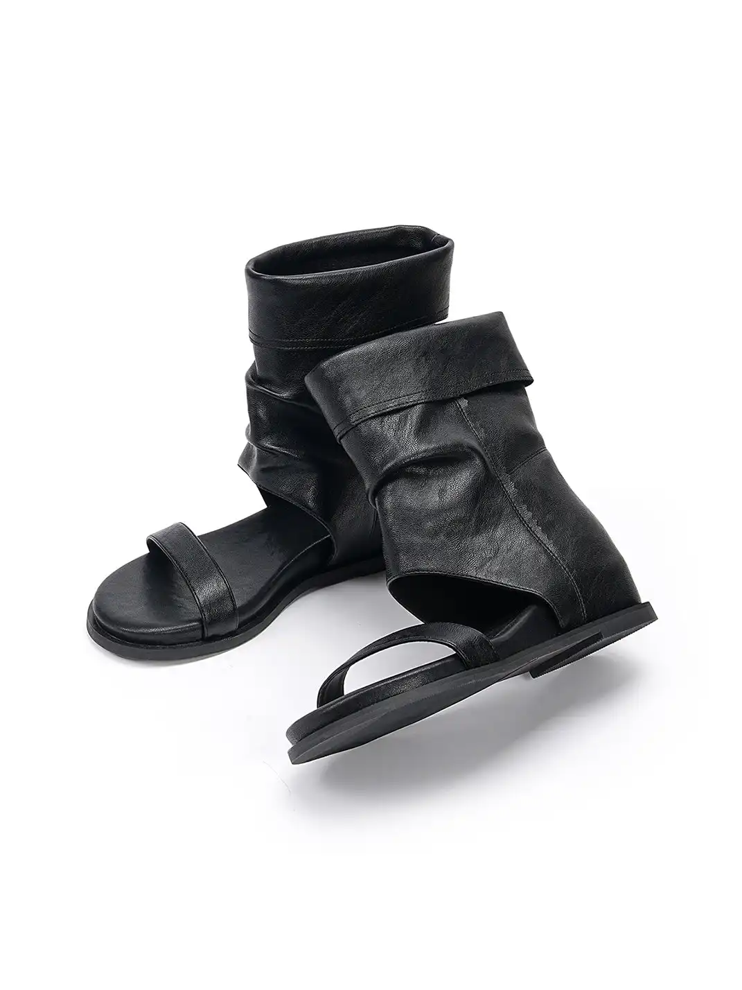 EBLAN | Leather Toe Loop Cuffed Boot Sandals