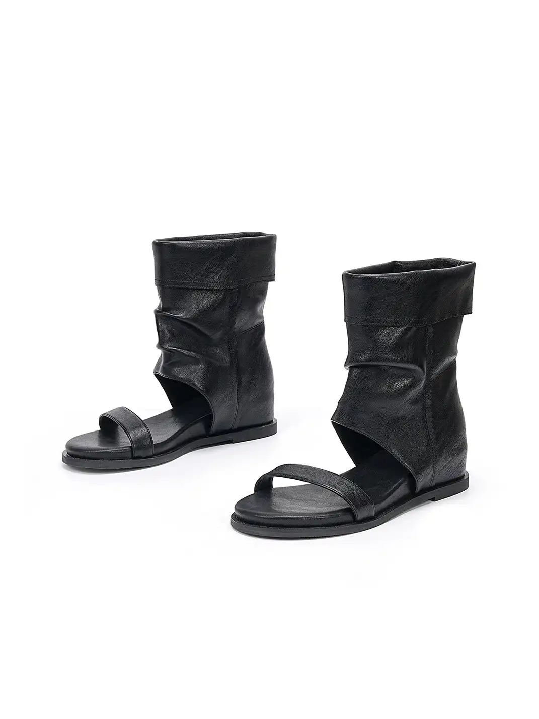 EBLAN | Leather Toe Loop Cuffed Boot Sandals