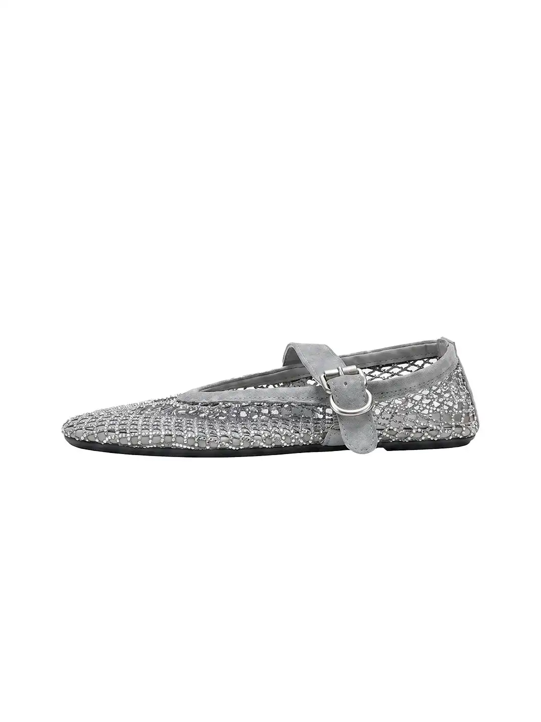 EBLAN | Woven Mesh Mary Jane Mules With Buckle Strap-Gray