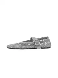EBLAN | Woven Mesh Mary Jane Mules With Buckle Strap-Gray