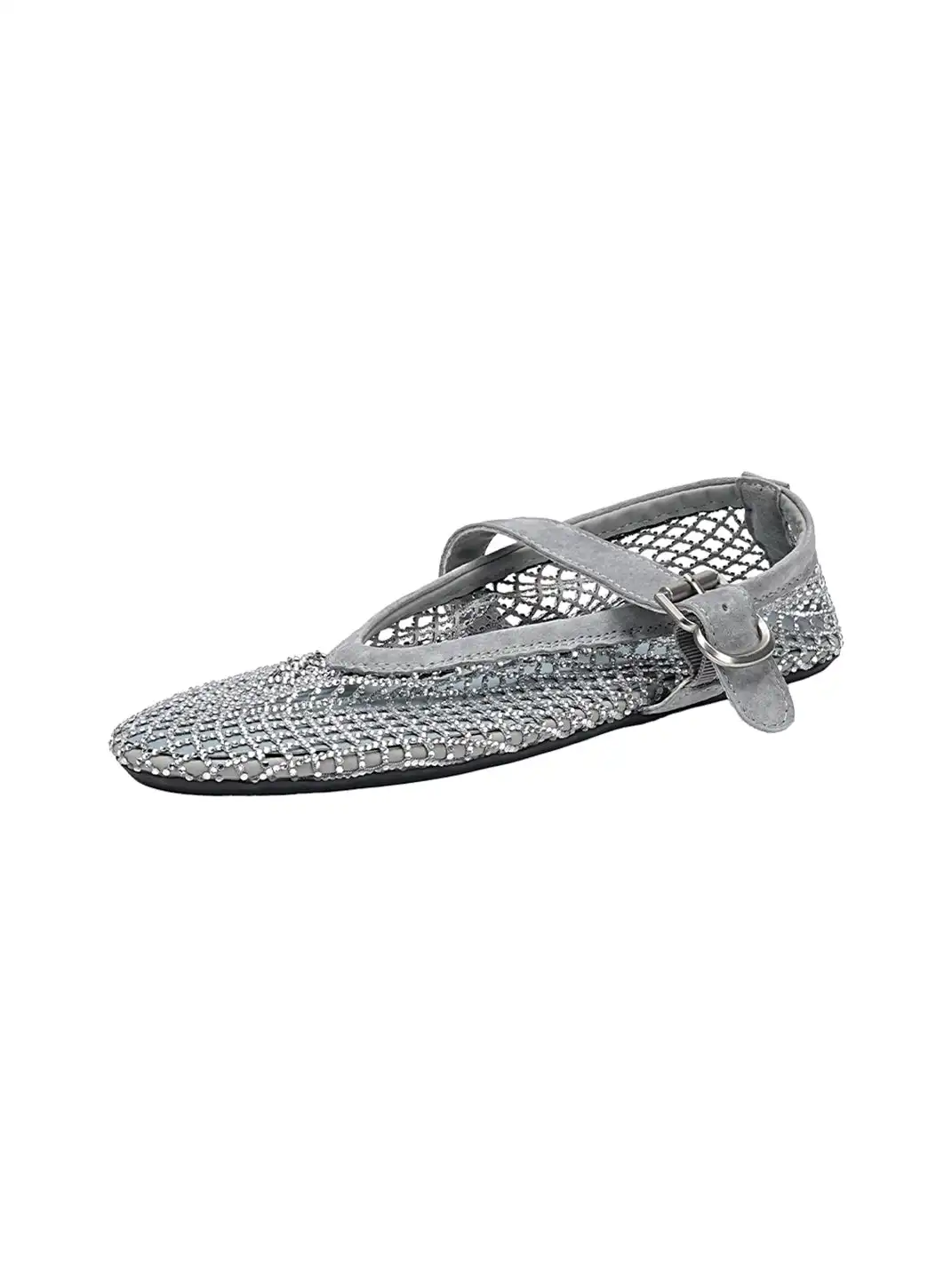 EBLAN | Woven Mesh Mary Jane Mules With Buckle Strap-Gray