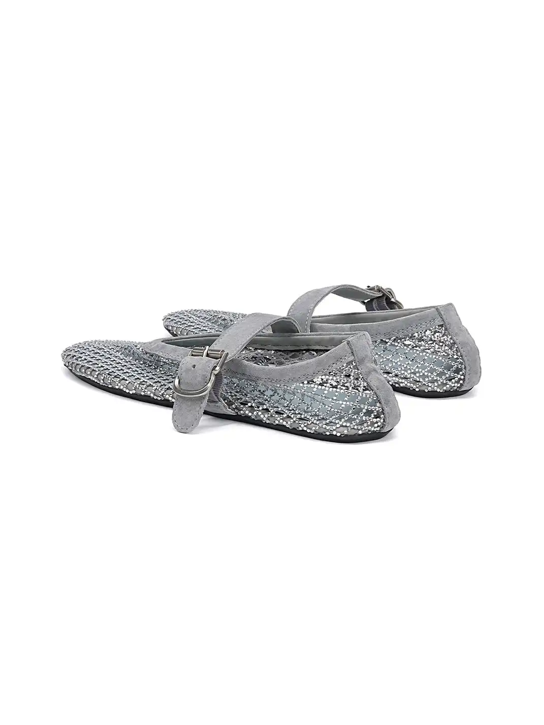 EBLAN | Woven Mesh Mary Jane Mules With Buckle Strap-Gray