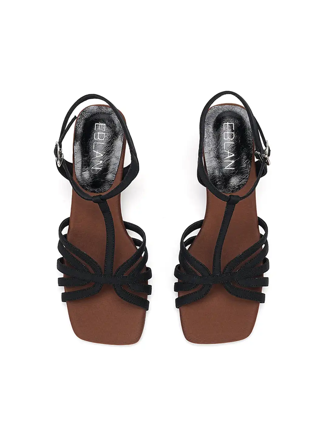 EBLAN | Strappy T-Strap Sandals With Sculptural Cone Heel