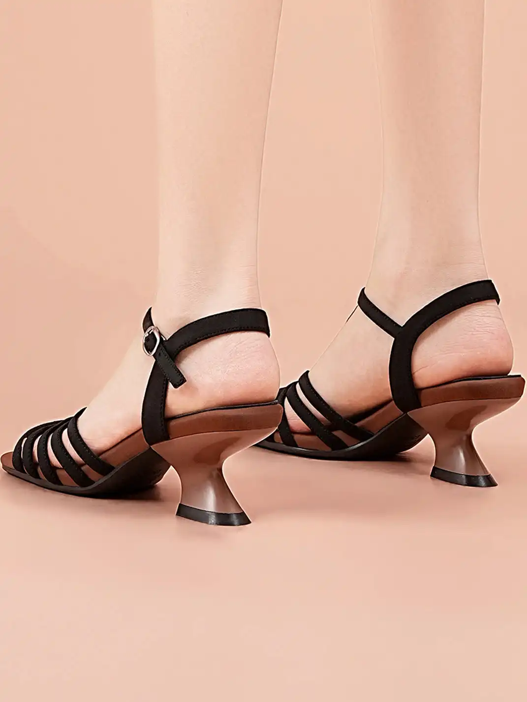 EBLAN | Strappy T-Strap Sandals With Sculptural Cone Heel