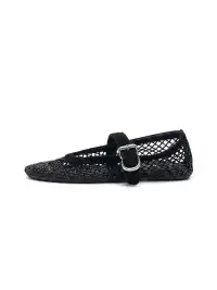 EBLAN | Woven Mesh Mary Jane Mules With Buckle Strap-Black