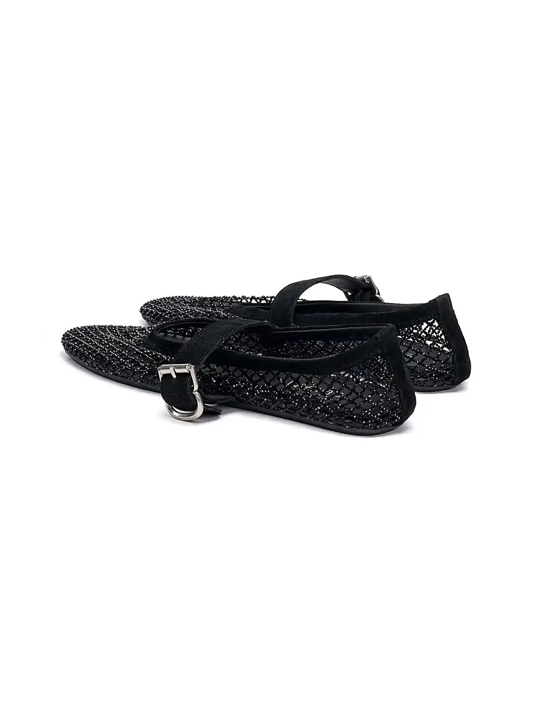 EBLAN | Woven Mesh Mary Jane Mules With Buckle Strap-Black