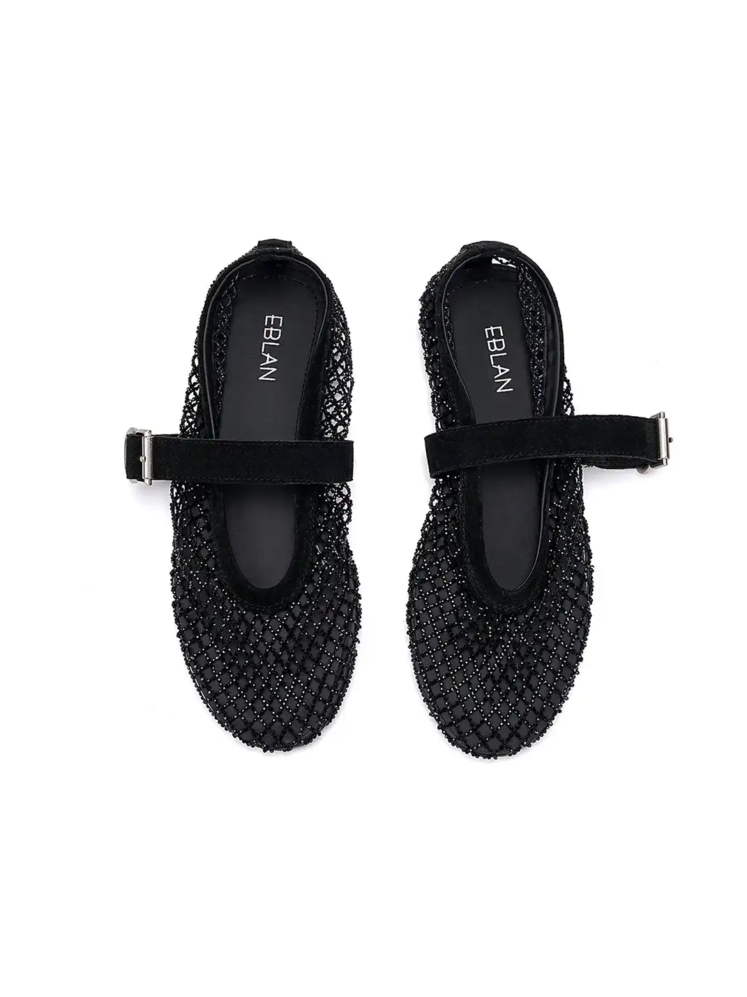 EBLAN | Woven Mesh Mary Jane Mules With Buckle Strap-Black