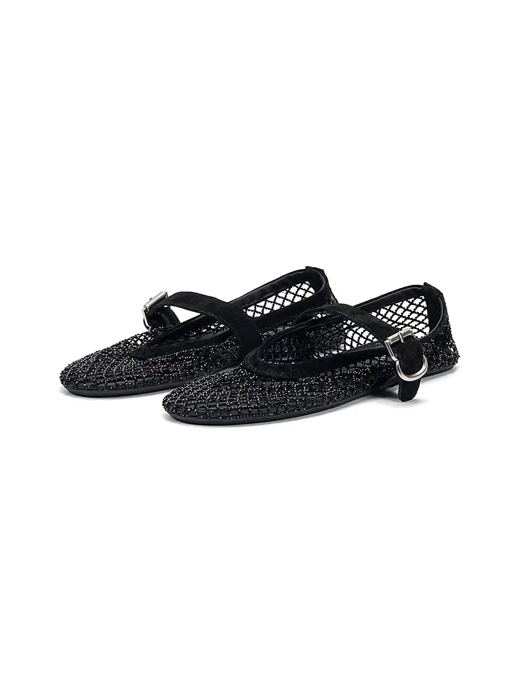 EBLAN | Woven Mesh Mary Jane Mules With Buckle Strap-Black