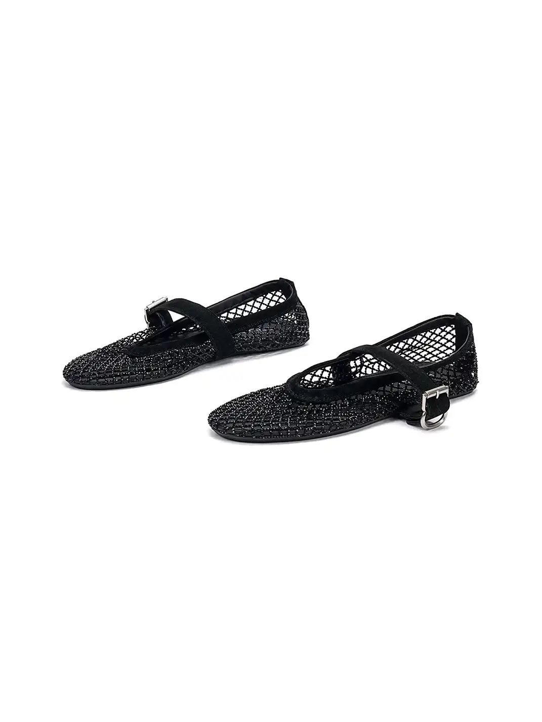EBLAN | Woven Mesh Mary Jane Mules With Buckle Strap-Black