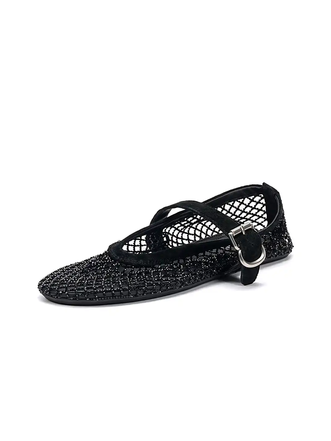 EBLAN | Woven Mesh Mary Jane Mules With Buckle Strap-Black