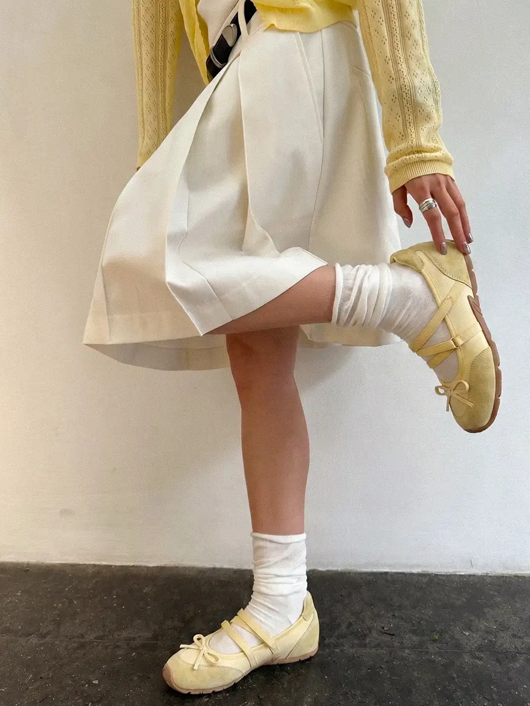 EBLAN | Mary Jane Ballet Sneakers With Bow Lace-Up Detail-Yellow