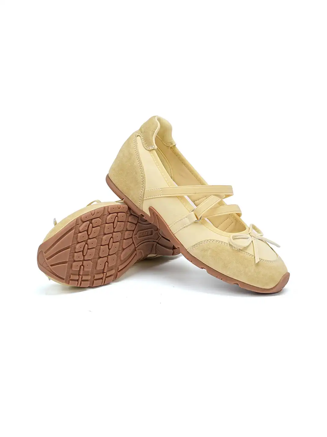 EBLAN | Mary Jane Ballet Sneakers With Bow Lace-Up Detail-Yellow