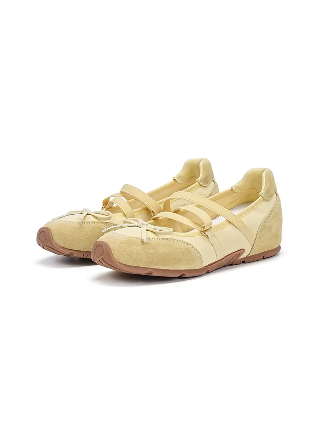 EBLAN | Mary Jane Ballet Sneakers With Bow Lace-Up Detail-Yellow