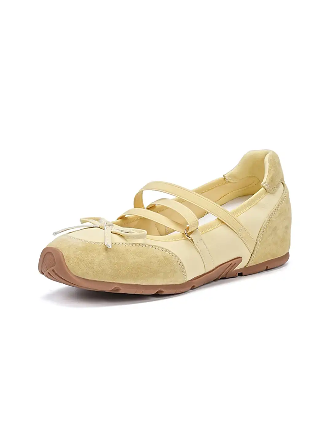 EBLAN | Mary Jane Ballet Sneakers With Bow Lace-Up Detail-Yellow