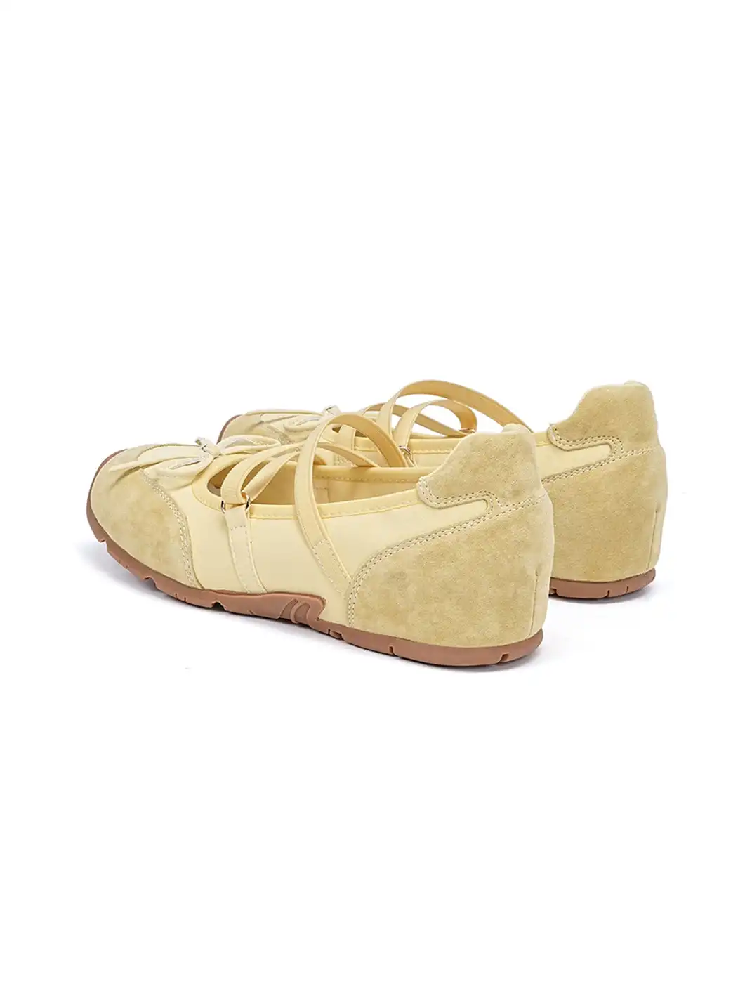 EBLAN | Mary Jane Ballet Sneakers With Bow Lace-Up Detail-Yellow