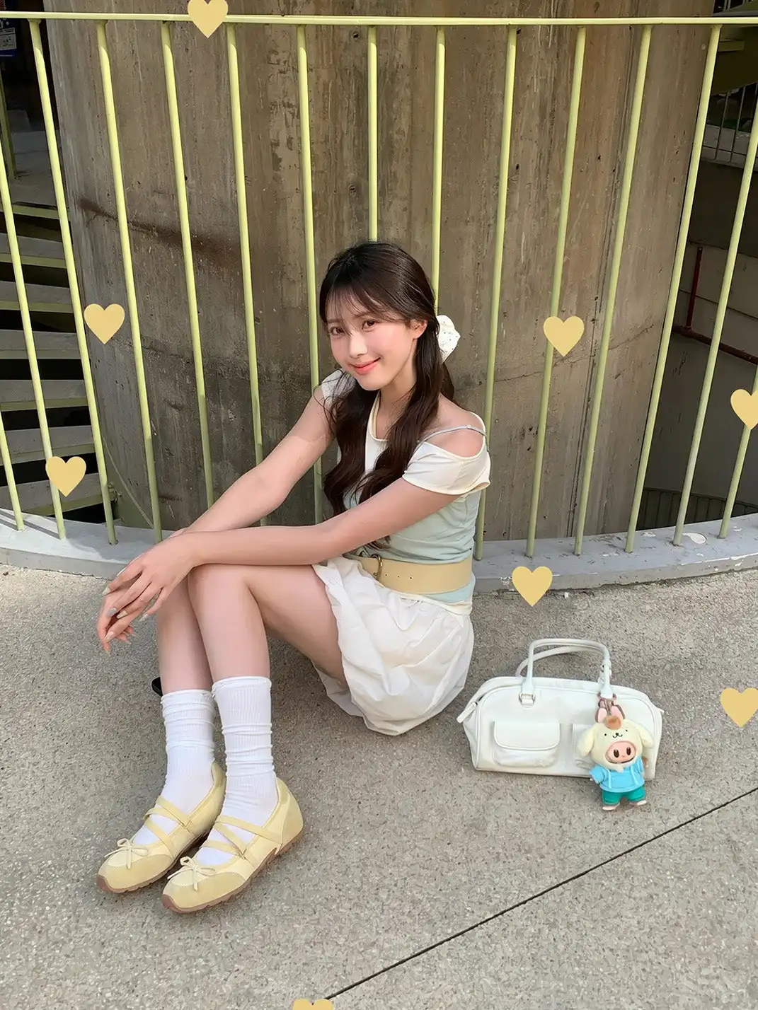 EBLAN | Mary Jane Ballet Sneakers With Bow Lace-Up Detail-Yellow