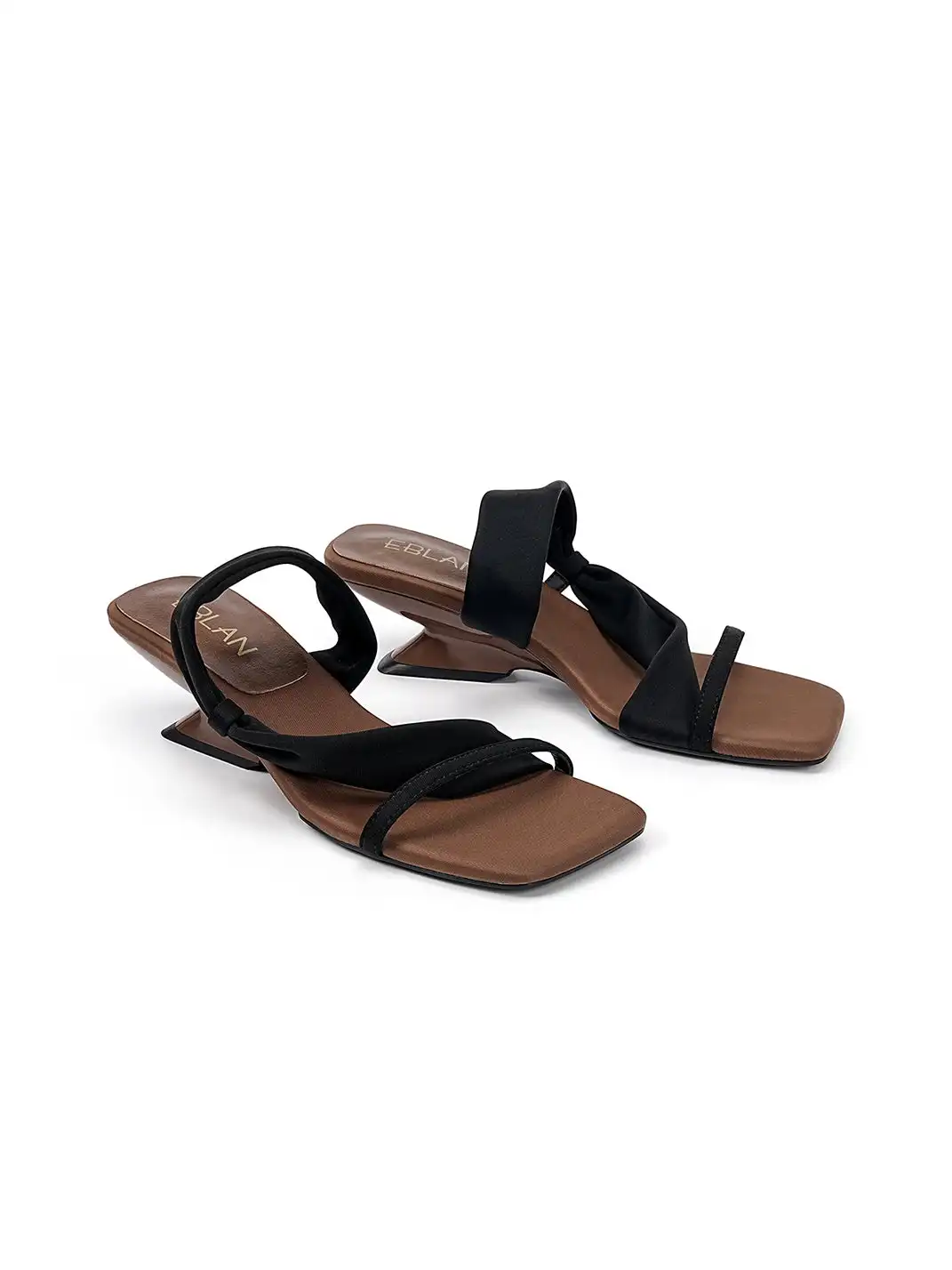 EBLAN | Toe-Loop Asymmetric Strap Sandals With Sculptural Heel