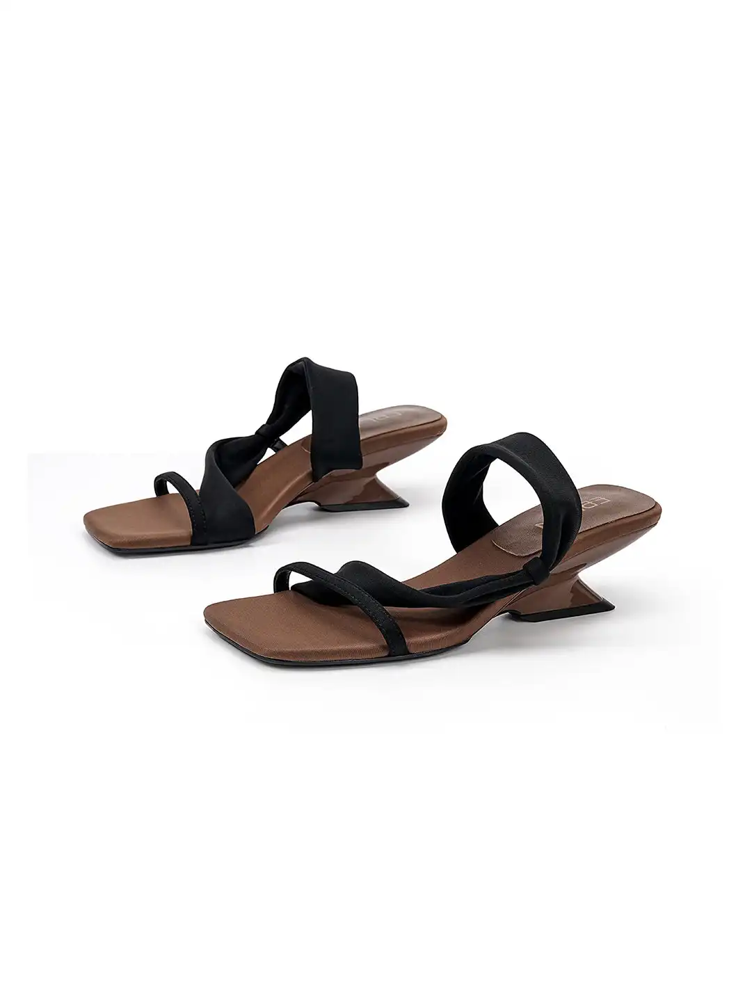 EBLAN | Toe-Loop Asymmetric Strap Sandals With Sculptural Heel