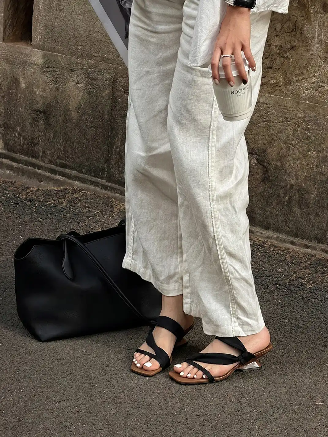 EBLAN | Toe-Loop Asymmetric Strap Sandals With Sculptural Heel