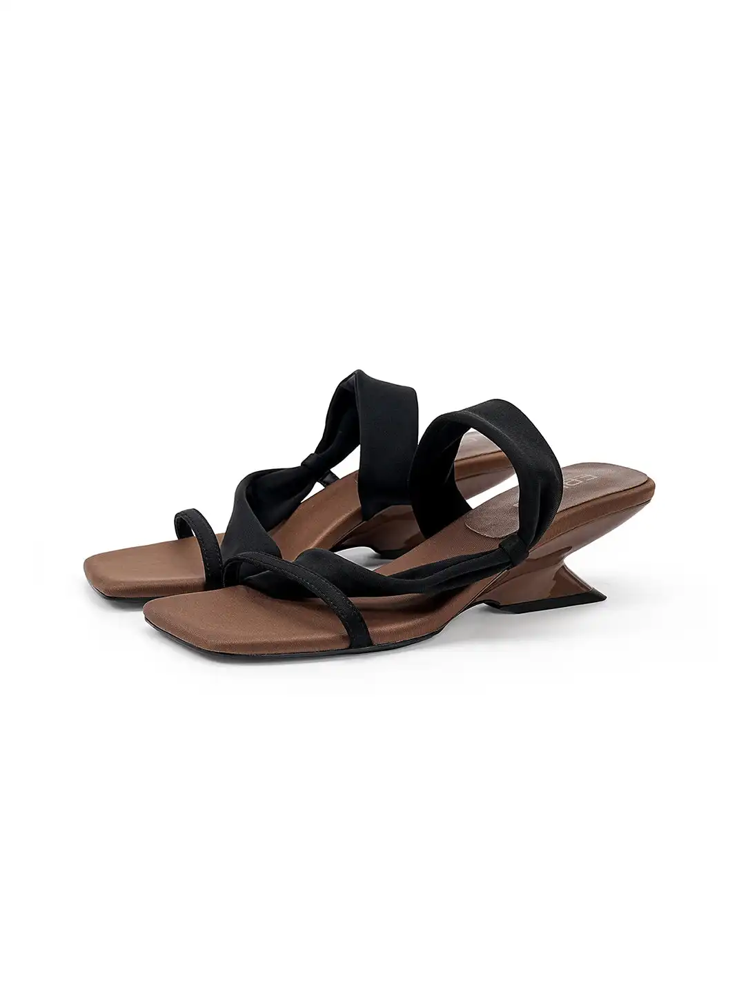EBLAN | Toe-Loop Asymmetric Strap Sandals With Sculptural Heel