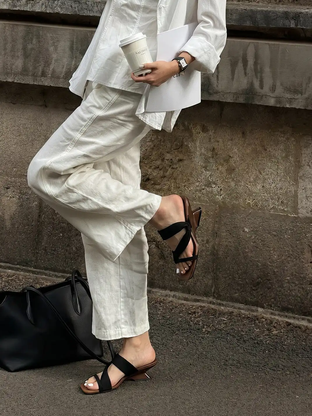 EBLAN | Toe-Loop Asymmetric Strap Sandals With Sculptural Heel