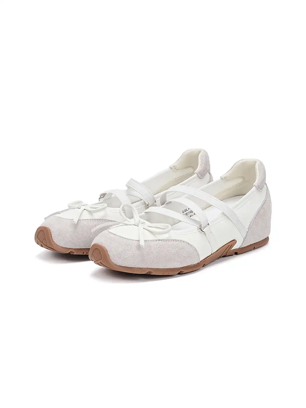 EBLAN | Mary Jane Ballet Sneakers With Bow Lace-Up Detail-White