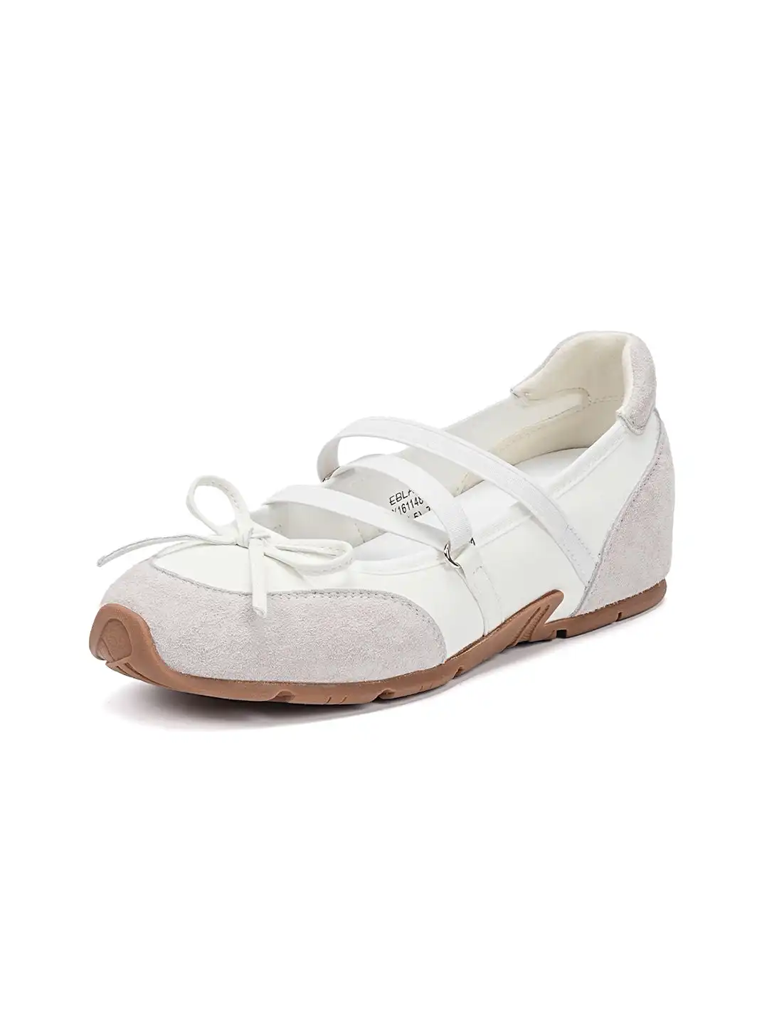 EBLAN | Mary Jane Ballet Sneakers With Bow Lace-Up Detail-White